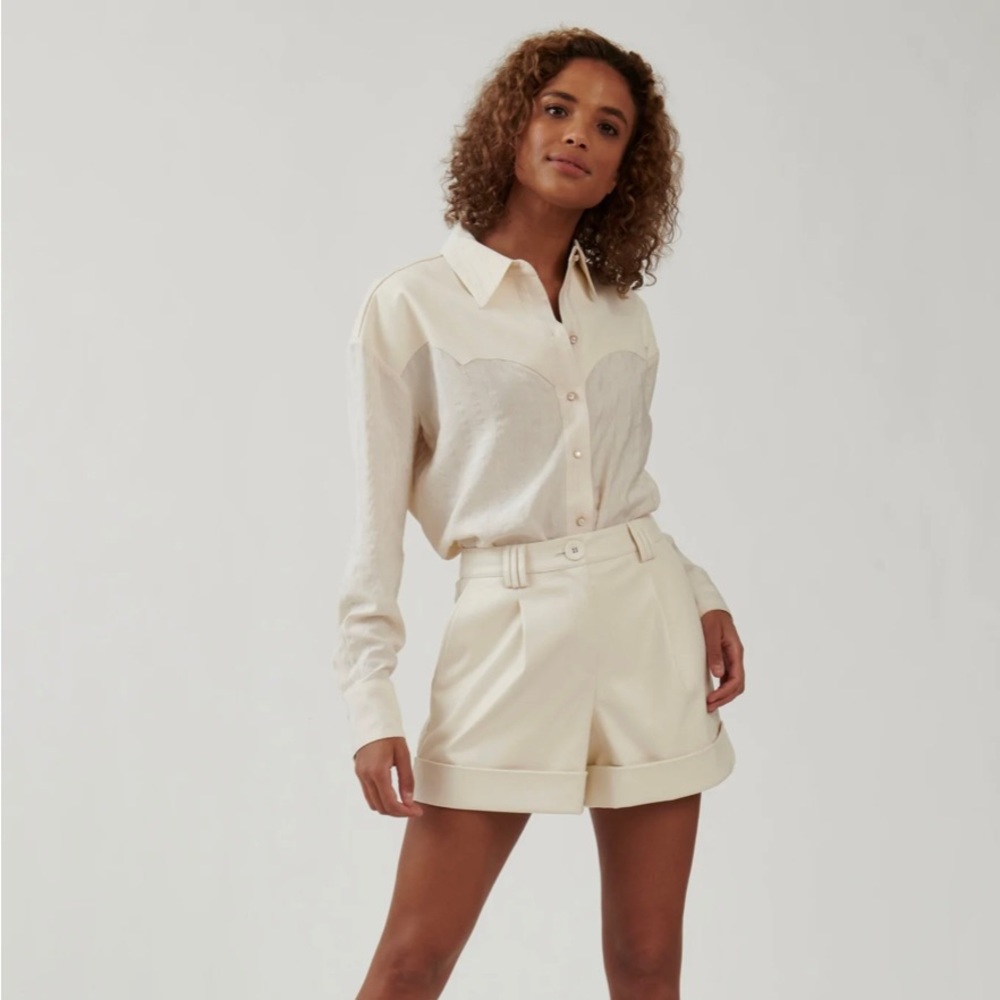 The Bright Side by Rocky Barnes Western Boyfriend Shirt Cloud Cream Size X-Small